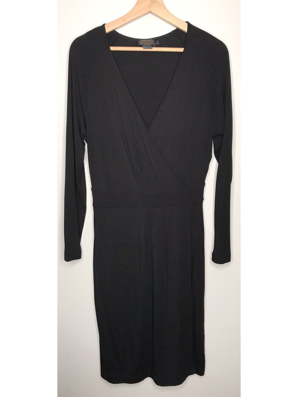 PENDLETON Solid Black Matte Jersey Long Sleeve Stretch Dress Size Medium